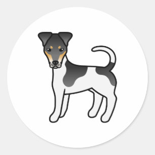 Pegatina Redonda Perro de la caricatura suave de Fox Terrier Tricol