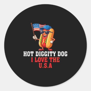 Pegatina Redonda Perro de la Dignidad Caliente Amo El Hotdog Bander