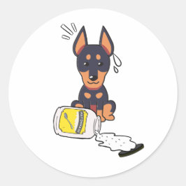 Pegatina Redonda Perro de la divertida guardia derramó mayonesa