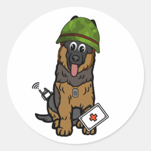 Pegatina Redonda Perro de la Guardia Cuidada con casco del ejército