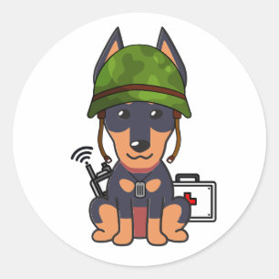 Pegatina Redonda Perro de la Guardia Cuidada con casco del ejército