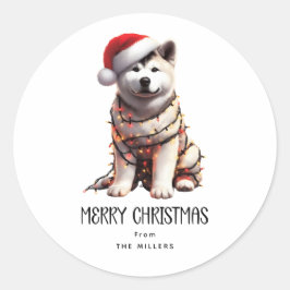 Pegatina Redonda Perro de los Navidades Akita