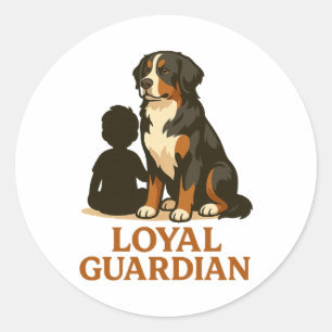 Pegatina Redonda Perro de montaña bernés leal guardián de la famili