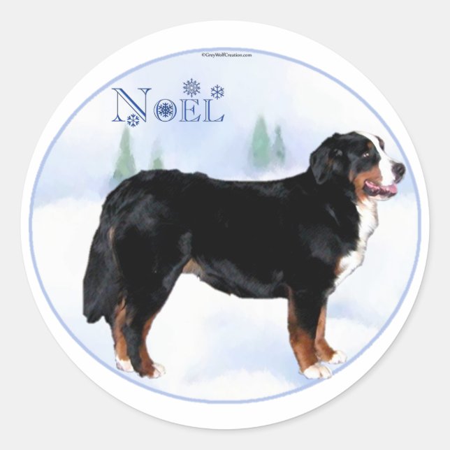 Pegatina Redonda Perro de montaña Noel Bernese - Personalizado (Anverso)