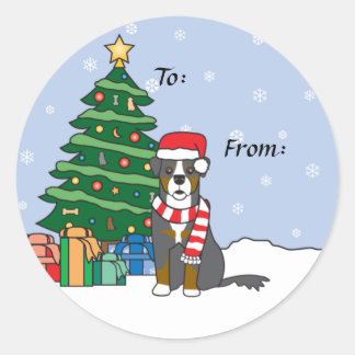 Pegatina Redonda Perro de montaña y árbol de Navidad de Berna