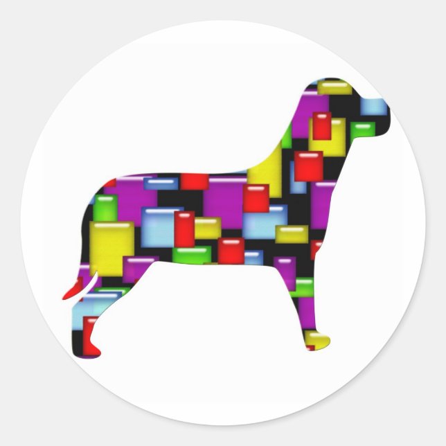 Pegatina Redonda perro de mosaico (Anverso)