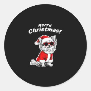 Pegatina Redonda Perro de Navidad Chihuahua Santa Divertido Perrito
