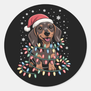 Pegatina Redonda Perro de Navidad Dachshund Santa Wiener