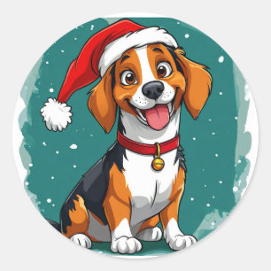 Pegatina Redonda Perro de Navidad lindo