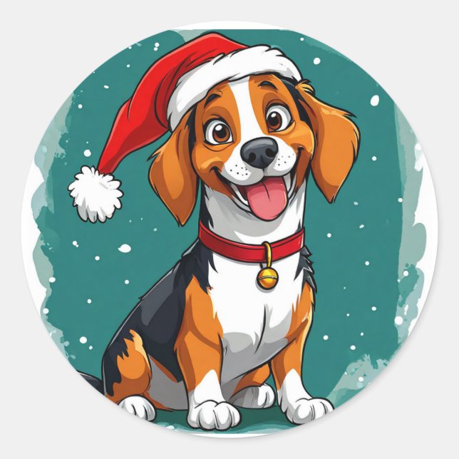 Pegatina Redonda Perro de Navidad lindo (Anverso)