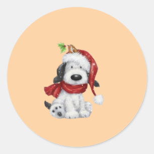 Pegatina Redonda Perro de Navidades con Santa Hat y Scarf