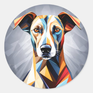 Pegatina Redonda Perro de oruga cubista geométrico moderno