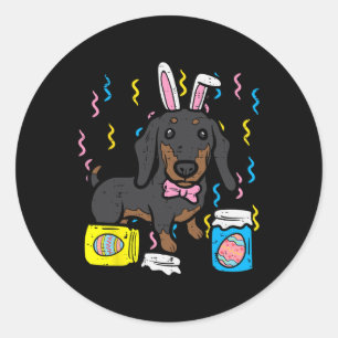 Pegatina Redonda Perro de Pascua Dachsund Bunny Cute Chicas de caza