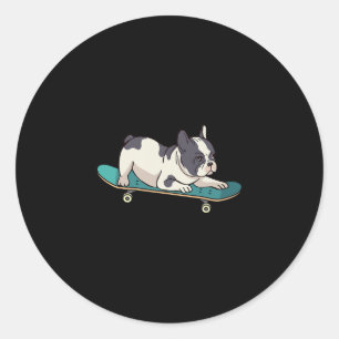 Pegatina Redonda Perro de patinaje sobre Bulldog francés