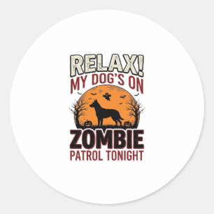 Pegatina Redonda Perro de Patrulla Zombie Grabado Vintage de Hallow
