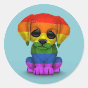 Pegatina Redonda Perro de perrito lindo del orgullo gay del arco