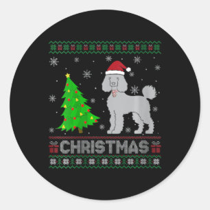 Pegatina Redonda Perro de perro de carabina, árbol de navidad que i