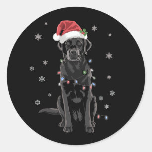 Pegatina Redonda Perro de pijama de luz de árbol de Navidad Labrado