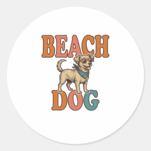 Pegatina Redonda Perro de Playa Grabado Vintage Diseño Gráfico_1