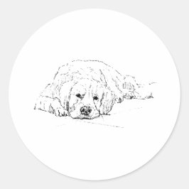 Pegatina Redonda Perro de raza Retriever dorado durmiendo, Dibujo d