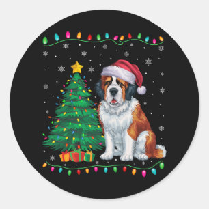 Pegatina Redonda Perro de San Bernardo Santa Hat Hombres Mujeres Ni