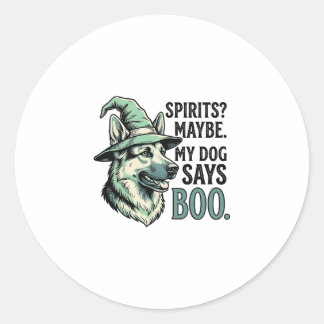 Pegatina Redonda Perro de sombrero de bruja grabado vintage humor d