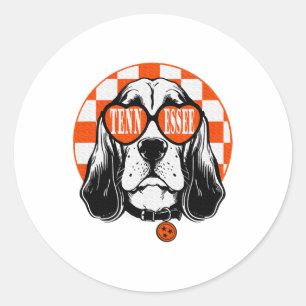 Pegatina Redonda Perro de Tennessee Naranja Blanco Rocky Top TN