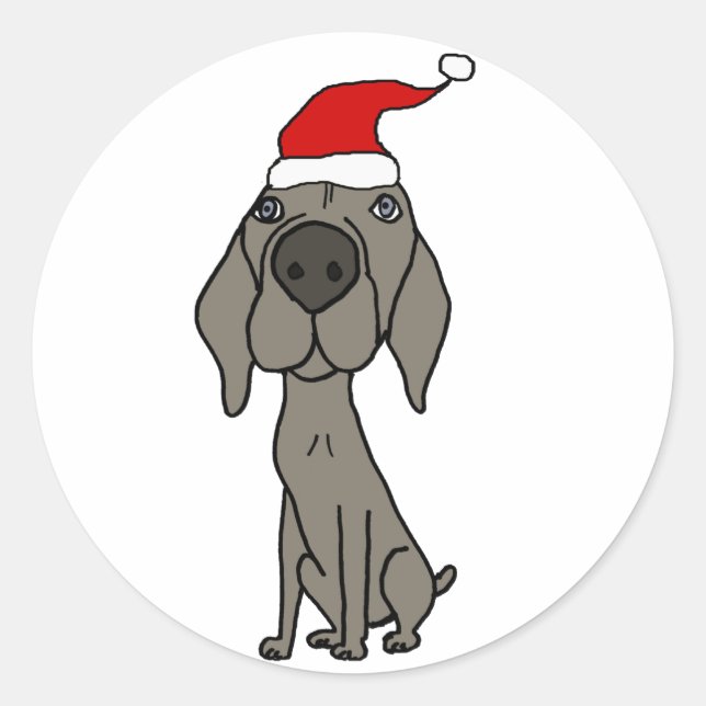 Pegatina Redonda Perro de Weimaraner en Santa Hat Navidades Persona (Anverso)