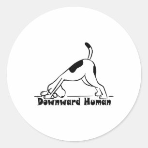 Pegatina Redonda Perro de yoga adorable humano hacia abajo Yoga Del