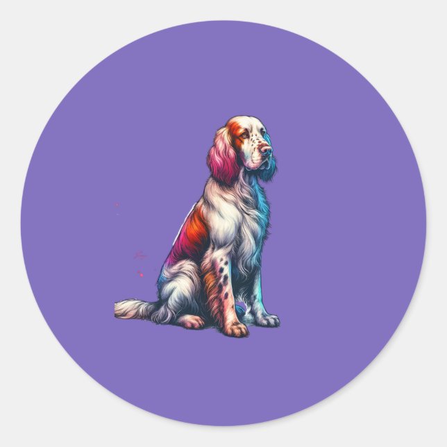 Pegatina Redonda Perro del asiento del inglés (Anverso)