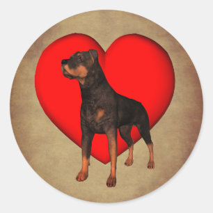 Pegatina Redonda Perro del corazón rojo Rottweiler