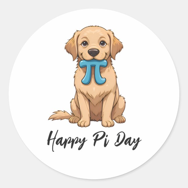 Pegatina Redonda Perro Del Día Pi Con Símbolo Pi | Feliz Día De Pi (Anverso)