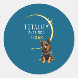 Pegatina Redonda Perro del eclipse solar total de Texas