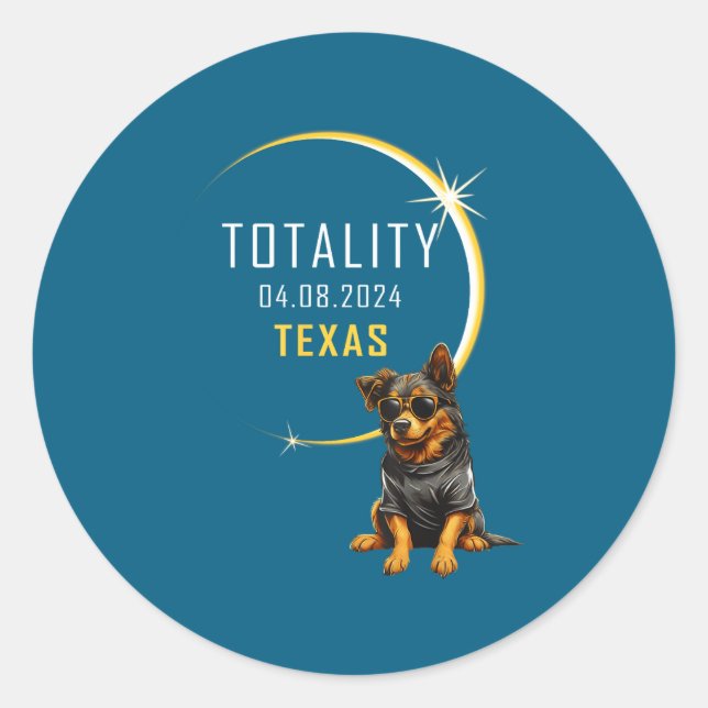 Pegatina Redonda Perro del eclipse solar total de Texas (Anverso)