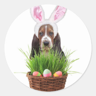 Pegatina Redonda Perro del perro del perro del Basset de Pascua