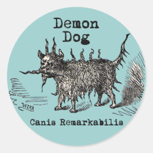 Pegatina Redonda Perro Demon Vintage Gracioso
