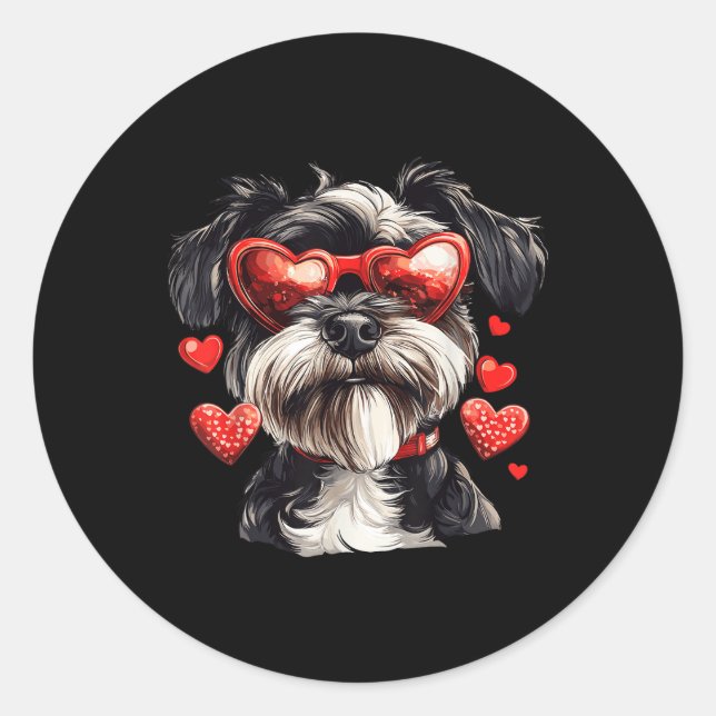 Pegatina Redonda Perro Día de San Valentín Schnauzer Heart Gles (Anverso)