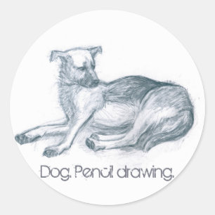 Pegatina Redonda Perro. Dibujo a lápiz.