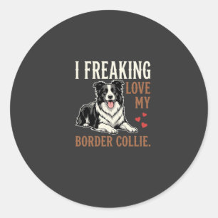 Pegatina Redonda Perro Divertido Border Collie Amor