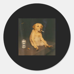 Pegatina Redonda Perro Divertido Cerveza Fumando Meme Sarcástico Am