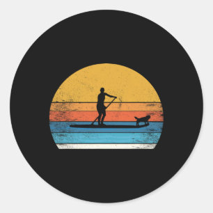 Pegatina Redonda Perro divertido en paddle surf SUP