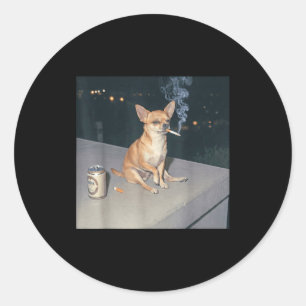 Pegatina Redonda Perro divertido fumando meme de chihuahua cigarril