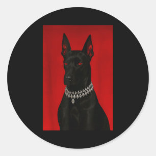 Pegatina Redonda Perro doberman de lujo oscuro negro retrato gótico