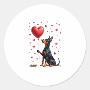 Pegatina Redonda Perro Doberman Día de San Valentín Dueño de Perro
