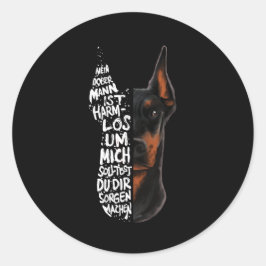 Pegatina Redonda Perro Doberman dice regalo inofensivo