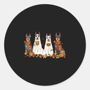 Pegatina Redonda Perro Doberman Divertido Fantasma Otoño Hojas de A