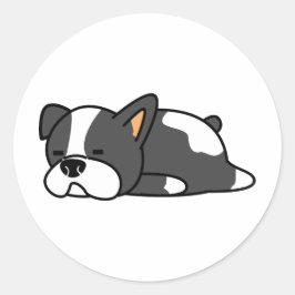 Pegatina Redonda Perro dormido negro y blanco perezoso