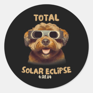 Pegatina Redonda Perro Eclipse Con Gles De Eclipse Solar