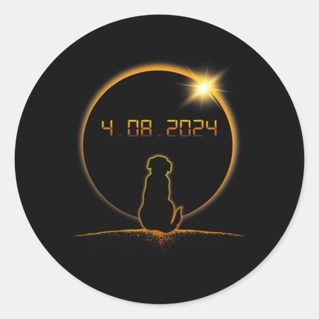 Pegatina Redonda Perro Eclipse Solar Total (Anverso)
