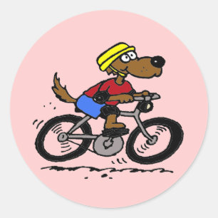 Pegatina Redonda ¡Perro En Bicicleta!